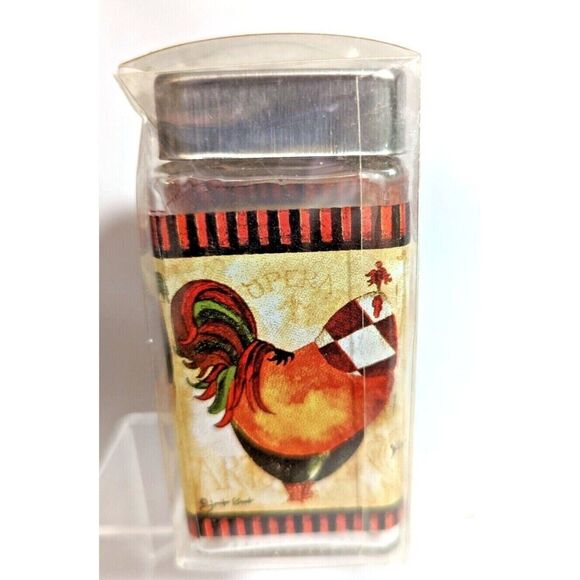 Grant Howard Country French Rooster Salt and Pepper Shakers Glass Metal Lid NIB - Picture 3 of 7